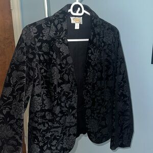 black blazer with flower detailing